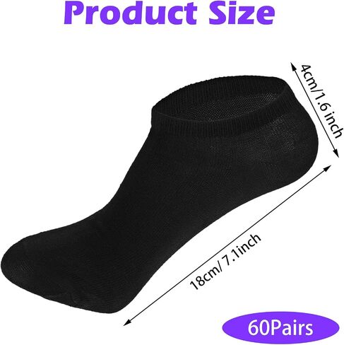 60 Pairs Low Cut Ankle Socks Bulk Pack, No-Show Unisex Socks for Men and Women, Casual Cotton Breathable Sock, Thin Bulk Sock 7-12 Size (Black, White, Grey) in Saudi Arabia