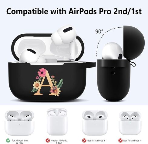 حافظة منقوشة بالزهور متوافقة مع غطاء حافظة AirPods Pro (2023/2022/2019،2nd/1st) حافظة واقية من السيليكون لحافظة AirPods Pro 2nd 1st Generation AirPods Pro مع سلسلة مفاتيح (أخضر صنوبر) in Kuwait