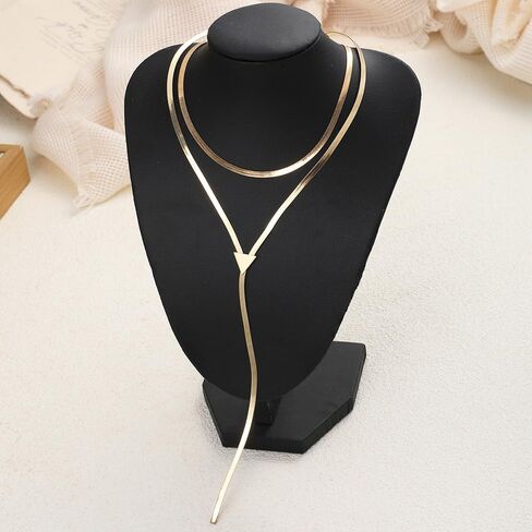 Gold Layered Choker Pendant Necklace for Women Silver Triangle Long Thick Snake Chain Statement Necklace Herringbone Y Chain Jewelry Gift in Saudi Arabia
