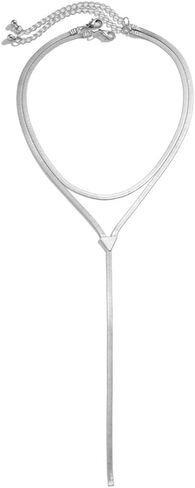 Gold Layered Choker Pendant Necklace for Women Silver Triangle Long Thick Snake Chain Statement Necklace Herringbone Y Chain Jewelry Gift in Saudi Arabia