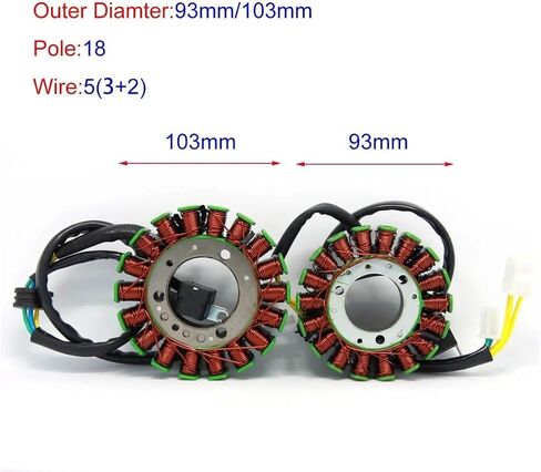 93mm 103mm 18 لفائف Magneto Stator لـ Majest YP250 لـ Roket MC-54B لـ Linhai Vog 250 257 260 300 LH170MM لـ AEOLU BMS لقطع القطر (93 مم) in Kuwait