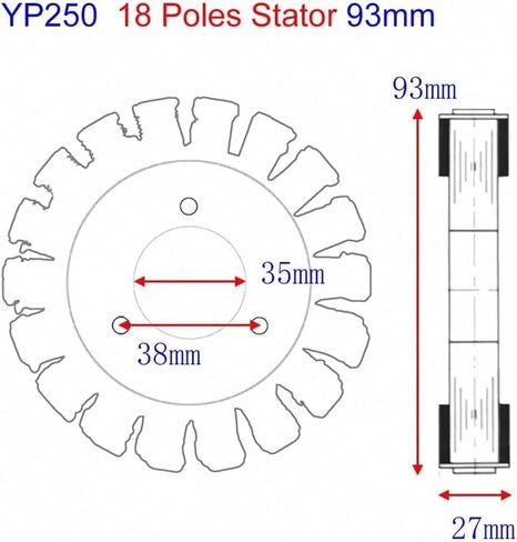 93mm 103mm 18 لفائف Magneto Stator لـ Majest YP250 لـ Roket MC-54B لـ Linhai Vog 250 257 260 300 LH170MM لـ AEOLU BMS لقطع القطر (93 مم) in Kuwait