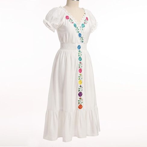 Idopip Women Mexican Dress Short Sleeve Floral Dressed Dressive Discal Boho Shuffle Midi Dress Vestidos tipicos mexicanos in Saudi Arabia