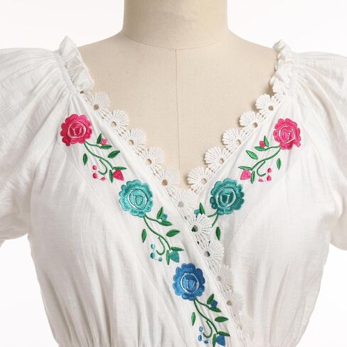 Idopip Women Mexican Dress Short Sleeve Floral Dressed Dressive Discal Boho Shuffle Midi Dress Vestidos tipicos mexicanos in Saudi Arabia