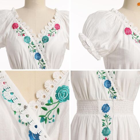 Idopip Women Mexican Dress Short Sleeve Floral Dressed Dressive Discal Boho Shuffle Midi Dress Vestidos tipicos mexicanos in Saudi Arabia
