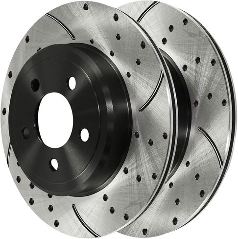 Autoshack Black Hat محفورة ودوارات فرامل متدنية في الفترة من 2005-2008 Dodge Magnum 2006-2014 Charger 2009-2014 Challenger 2005-2014 Chrysler 300 5.7L AWD RWD PR63026LR in Kuwait