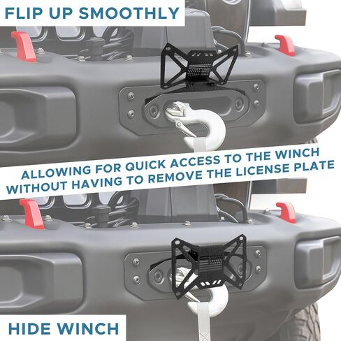 Universal Flip-up Winch License Mount لـ 10 بوصة من الصقور Fairlead Fairlead Pront Front Front Quickly Winch Lucky Bracket حامل إطار لاستلام الشاحنة الوعرة على الطرق الوعرة RV SUV in Saudi Arabia