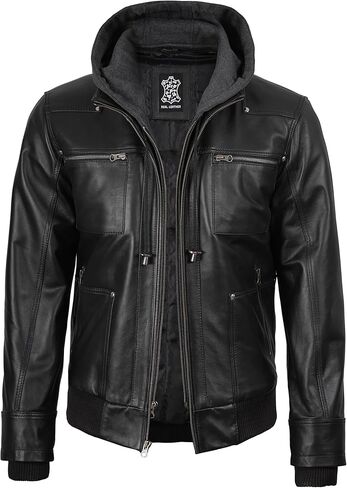 سترة جلدية للرجال من Blingsoul Cafe Racer - سترات جلدية بغطاء للرأس قابلة للإزالة على طراز Moto Style للرجال in Kuwait