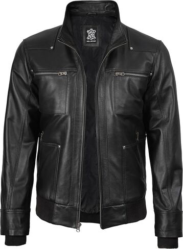 سترة جلدية للرجال من Blingsoul Cafe Racer - سترات جلدية بغطاء للرأس قابلة للإزالة على طراز Moto Style للرجال in Kuwait