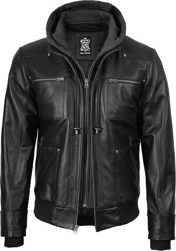 سترة جلدية للرجال من Blingsoul Cafe Racer - سترات جلدية بغطاء للرأس قابلة للإزالة على طراز Moto Style للرجال in Kuwait