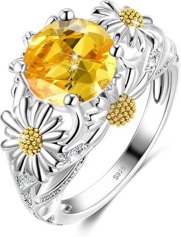 Sunflower Ring For Women, Sterling S925 Silver Daisy Flower Ring For Mother Daughter, Birthstone Birth Flower Ring, You Are My Sunshine in Saudi Arabia