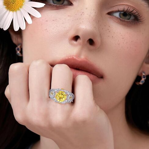 Sunflower Ring For Women, Sterling S925 Silver Daisy Flower Ring For Mother Daughter, Birthstone Birth Flower Ring, You Are My Sunshine in Saudi Arabia