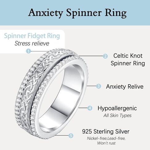 Anxiety Rings for Women Sterling Silver Spinner Fidget Rings for Anxiety Women in Kuwait