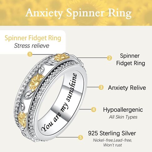 Anxiety Rings for Women Sterling Silver Spinner Fidget Rings for Anxiety Women in Kuwait