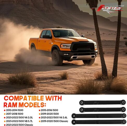 4Pcs Rear Upper Lower Control Arm Suspension Kit, Compatible with Ram 1500 2013-2023, 1500 Classic 2019-2023, Replace # 4877160AA 4877160AB in Saudi Arabia