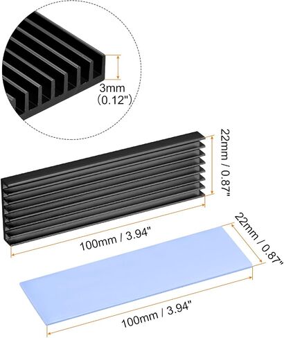 MECCANIXITY 1 Pack M.2 22110 nvme SSD Heatsink Cooler سبائك الألومنيوم بالوعة الحرارة مع تركيب مسامير مفك البراغي، وسادة حرارية 1 مم، للكمبيوتر المحمول 100 × 22 × 6 مم، أسود in Saudi Arabia