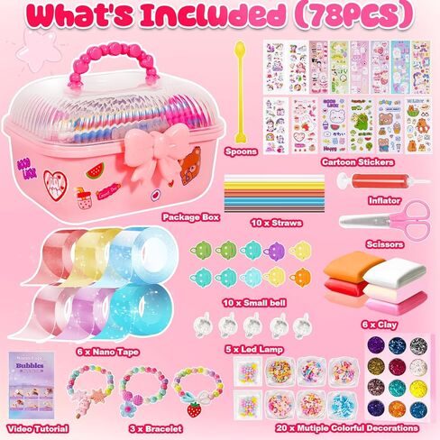 مجموعة فقاعات شريط نانو من زيسكو للأطفال، فقاعات شريط نانو، شريط نانو مع جليتر، طين، خرز، ملصقات وتعليمات، لعبة تزيين عيد الميلاد DIY للأولاد والبنات in Kuwait