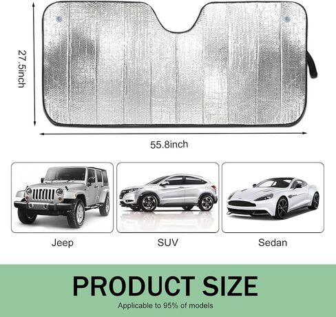 Car Windshield Sun Shade, Foldable Panel Sunshade, Keep Vehicle Cool Sun, Block UV Rays, 57 x 27.5 in Universal for Cars Trucks (Silver) in Saudi Arabia