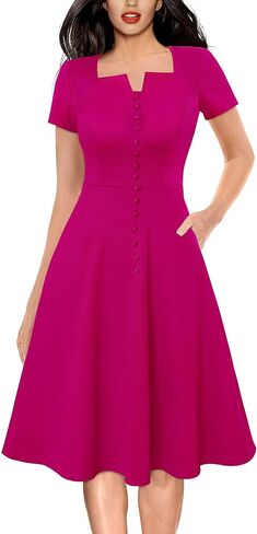 VFSHOW Womens Business Square Neck Neck Office A-Line Vintage Church Fit and Flare Dress in Saudi Arabia