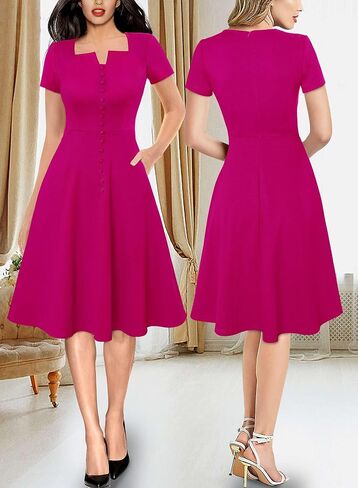 VFSHOW Womens Business Square Neck Neck Office A-Line Vintage Church Fit and Flare Dress in Saudi Arabia