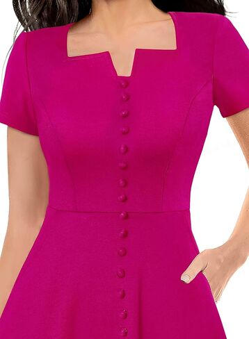 VFSHOW Womens Business Square Neck Neck Office A-Line Vintage Church Fit and Flare Dress in Saudi Arabia