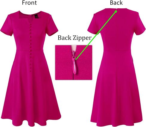 VFSHOW Womens Business Square Neck Neck Office A-Line Vintage Church Fit and Flare Dress in Saudi Arabia