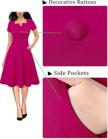 VFSHOW Womens Business Square Neck Neck Office A-Line Vintage Church Fit and Flare Dress in Saudi Arabia