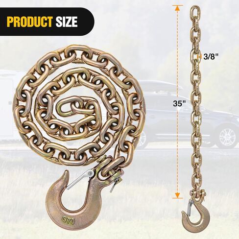 Nilight 3/8" X 35" Trailer Safety Chain 2pcs Grade 70 Towing Chain with Clevis Snap Hooks 26400lbs Break Strength use for Trailer, RV,and Boat Towing and Gooseneck Couplers in Saudi Arabia