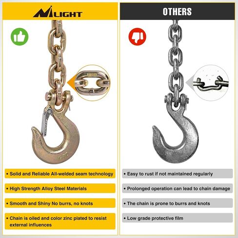 Nilight 3/8" X 35" Trailer Safety Chain 2pcs Grade 70 Towing Chain with Clevis Snap Hooks 26400lbs Break Strength use for Trailer, RV,and Boat Towing and Gooseneck Couplers in Saudi Arabia