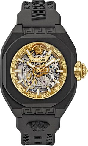Versace V-Legend Sequeleton Collection Fudy Mens Watches Watch Watch مع حزام أسود وحالة تتميز بالطلب الذهبي in Saudi Arabia