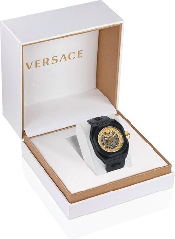 Versace V-Legend Sequeleton Collection Fudy Mens Watches Watch Watch مع حزام أسود وحالة تتميز بالطلب الذهبي in Saudi Arabia