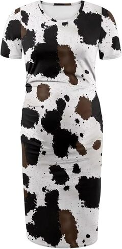 Women's Short Sleeve Maternity Dress Ruched Midi Length Bodycon Dresses Casual Comfort Pregnancy Clothes S-XXL in Kuwait