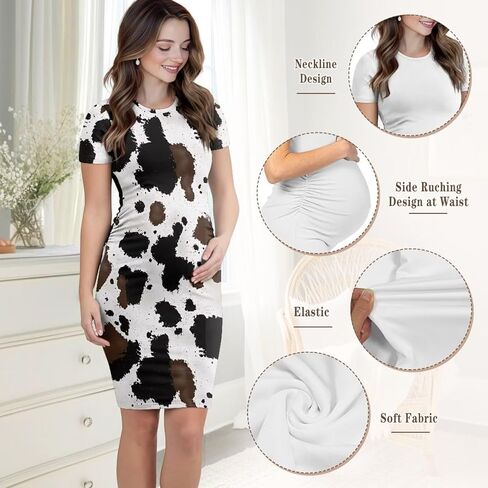 Women's Short Sleeve Maternity Dress Ruched Midi Length Bodycon Dresses Casual Comfort Pregnancy Clothes S-XXL in Kuwait