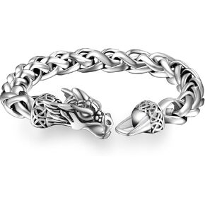 سوار تنين للرجال، سوار من الفولاذ المقاوم للصدأ كوبي، هدايا مجوهرات بانك، الطول 8.7 بوصة in Kuwait