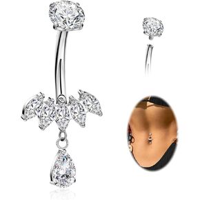 REVOLIA 14G G23 Solid Titanium Dangle Belly Button Ring for Women Teardrop Dangling Navel Ring Internally Threaded CZ Belly Navel Piercing Jewelry 10MM in Saudi Arabia
