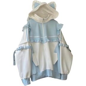Harajuku Cat Print Hoodies Graphic Hoodie Jirai Kei Tenshi Kawaii Cat Ears ملابس كبيرة الحجم من هوديي القوطية الأعلى in Saudi Arabia