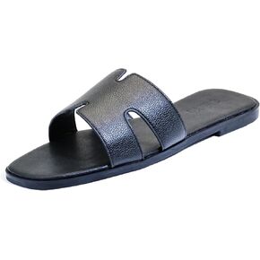 Women's Flat Sandals, Ladies Leather Slippers, Comfy Dressy Slip on Shoes Elegant Slides Summer Fall Spring Cute Open Toe Casual Footwear in Saudi Arabia
