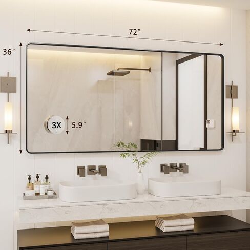 72X36 Inch Black Metal Framed Bathroom Mirror for Wall, Rounded Rectangle Mirror, Matte Black Bathroom Vanity Mirror, Environmentally Friendly Resin Mirror, Anti-Rust in Saudi Arabia