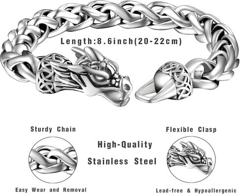 سوار تنين للرجال، سوار من الفولاذ المقاوم للصدأ كوبي، هدايا مجوهرات بانك، الطول 8.7 بوصة in Kuwait