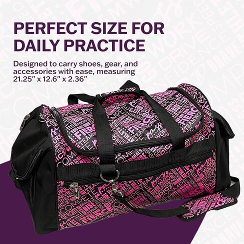 Dream Duffel Inspiration Practice Bag, Stylish Gym Tote with 2 Large Side Pockets, Perfect for Shoes & Accessories, 21.25" x 12.6" x 2.36", Pink in Kuwait