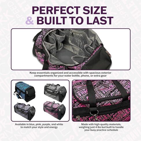 Dream Duffel Inspiration Practice Bag, Stylish Gym Tote with 2 Large Side Pockets, Perfect for Shoes & Accessories, 21.25" x 12.6" x 2.36", Pink in Kuwait