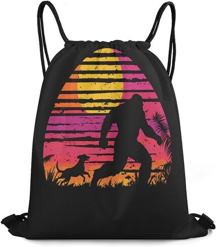 Waterproof Full Moon Sasquatch Black Pull String Sport Bags, Large Capacity Drawstring Backpack, Gym Bag for Swim Beach Travel Hiking in Saudi Arabia