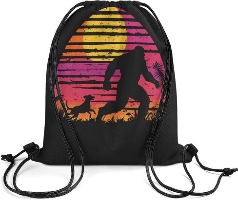 Waterproof Full Moon Sasquatch Black Pull String Sport Bags, Large Capacity Drawstring Backpack, Gym Bag for Swim Beach Travel Hiking in Saudi Arabia