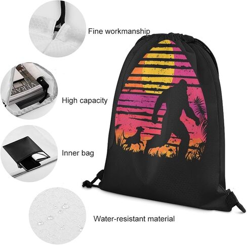 Waterproof Full Moon Sasquatch Black Pull String Sport Bags, Large Capacity Drawstring Backpack, Gym Bag for Swim Beach Travel Hiking in Saudi Arabia