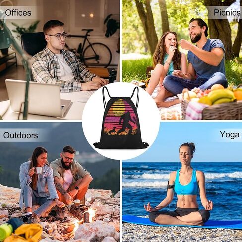 Waterproof Full Moon Sasquatch Black Pull String Sport Bags, Large Capacity Drawstring Backpack, Gym Bag for Swim Beach Travel Hiking in Saudi Arabia
