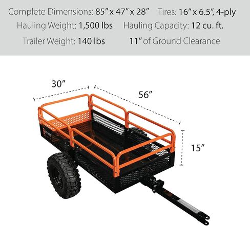 Impact Parects® 1500LB ATTILION CART CARGO مقطورة مع أرضية فولاذية صلبة لجرارات الحديقة/الحديقة ، ATV ، UTV's والمزيد. التصميم الأصلي مع علامة تجارية للولايات المتحدة الأمريكية. ميزة محور لتفريغ دقيق. in Kuwait