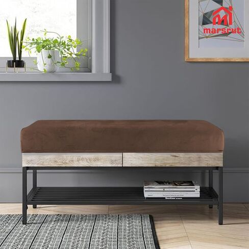 Piano Bench Cover, Cushion Slip Covers Stretch for Dining Seat Bedroom, Removable Washable Rectangle Thick Stretchable Slipcover Protector for Anti-dust Stool Living Room Kitchen, Large Size, Coffee in Saudi Arabia