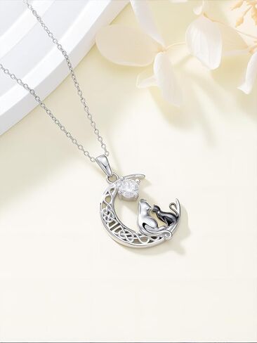 Moissanite Diamond Celtic Moon Hummingbird/Butterfly/Highland Cow Necklace for Women 925 Sterling Sliver Crescent Moon Animal Jewelry Anniversary Valentines Day Gifts for Wife Girlfriend Her in Saudi Arabia