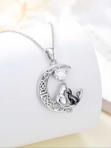 Moissanite Diamond Celtic Moon Hummingbird/Butterfly/Highland Cow Necklace for Women 925 Sterling Sliver Crescent Moon Animal Jewelry Anniversary Valentines Day Gifts for Wife Girlfriend Her in Saudi Arabia