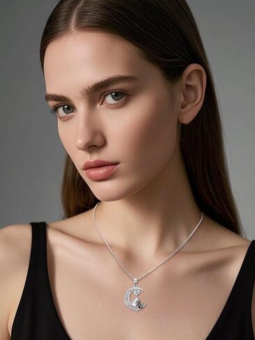 Moissanite Diamond Celtic Moon Hummingbird/Butterfly/Highland Cow Necklace for Women 925 Sterling Sliver Crescent Moon Animal Jewelry Anniversary Valentines Day Gifts for Wife Girlfriend Her in Saudi Arabia